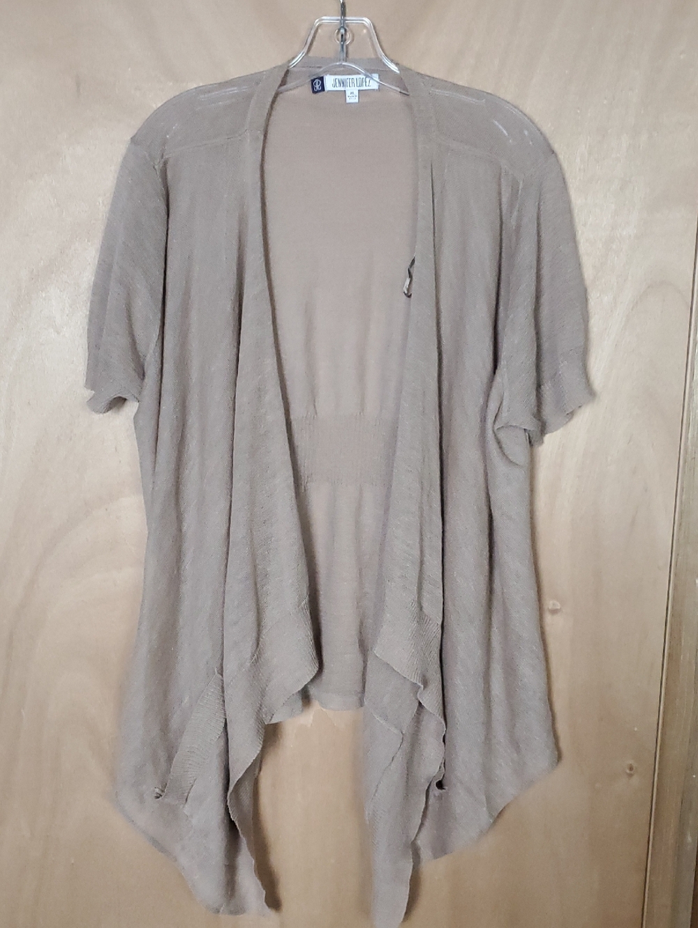 Jennifer Lopex Taupe Draped Open-Front Short Sleeve Cardigan